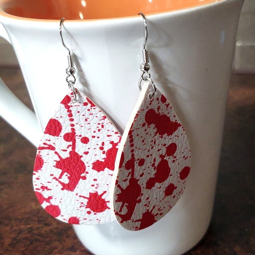 Blood splatter leather Halloween earrings